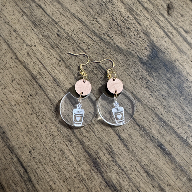 Laser Engraved Acrylic and Wood Earrings