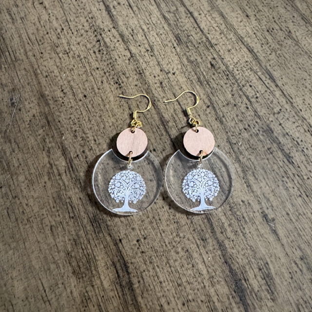 Laser Engraved Acrylic and Wood Earrings