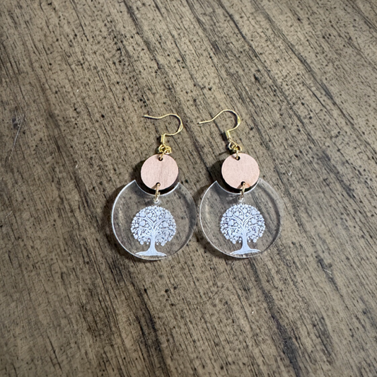Laser Engraved Acrylic and Wood Earrings